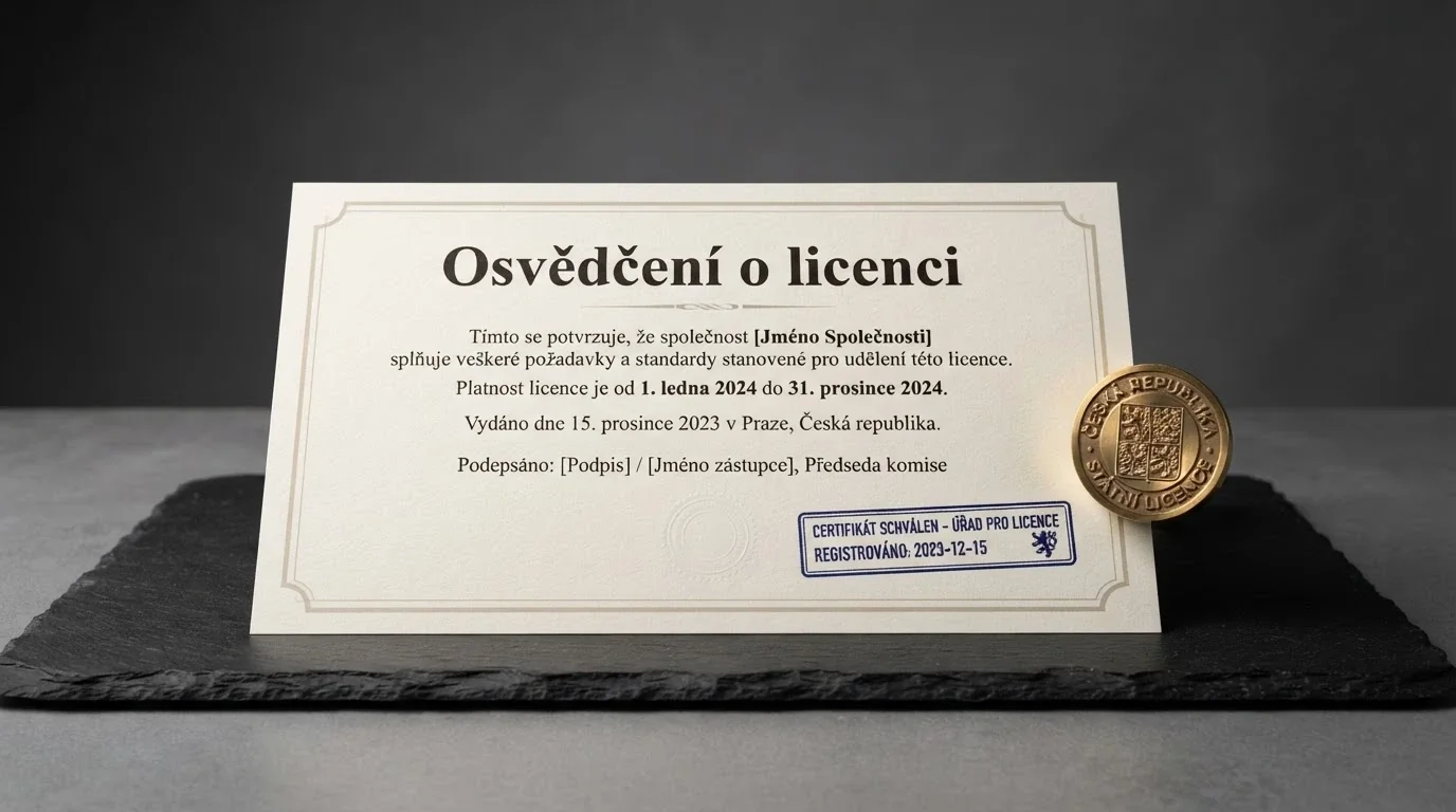 Úřední dokument s logem Ministerstva financí ČR a razítkem — symbol české herní licence
